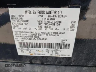 2018 Ford Explorer XLT with VIN 1FM5K8DH7JGC60950, listed as a IAAI auction lot 42335835 with 97,801 mi miles and . Bid and sale history available at DreamBid. Image 9.