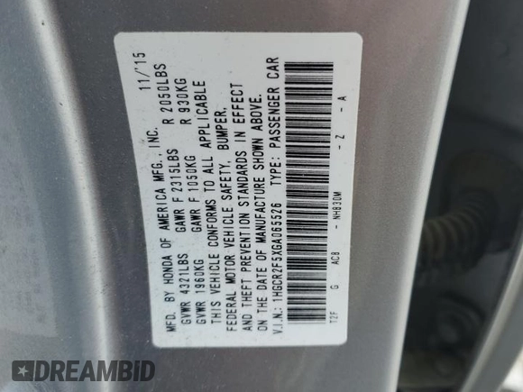 2016 Honda Accord Sport with VIN 1HGCR2F5XGA065526, listed as a Copart auction lot 58016535 with 79,328 mi miles and Salvage title. Bid and sale history available at DreamBid. Image 13.