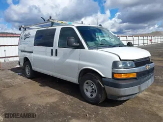 2019 Chevrolet Express Cargo Van with VIN 1GCWGAFG5K1341990, listed as a IAAI auction lot 41833132 with 79,532 mi miles. Bid and sale history available at carsss.com. Image 1.
