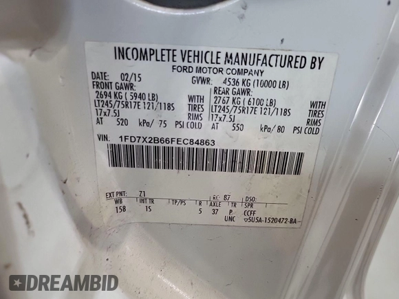 2015 Ford F-250 XL with VIN 1FD7X2B66FEC84863, listed as a IAAI auction lot 42791463 with 263,872 mi miles and . Bid and sale history available at DreamBid. Image 10.