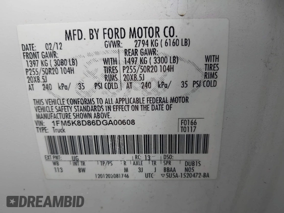 2013 Ford Explorer XLT with VIN 1FM5K8D86DGA00608, listed as a IAAI auction lot 41908245 with 201,981 mi miles and . Bid and sale history available at DreamBid. Image 9.