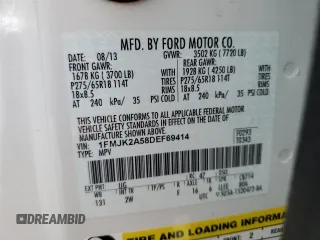 2013 Ford Expedition Max Limited with VIN 1FMJK2A58DEF69414, listed as a Copart auction lot 55811875 with 50,601 mi miles and Salvage title. Bid and sale history available at DreamBid. Image 13.