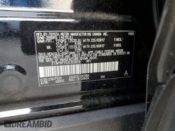 2025 Toyota RAV4 XLE with VIN 2T3W1RFV5SC303614, listed as a Copart auction lot 46754785 with 4,271 mi miles and Salvage Title. Bid and sale history available at carsss.com. Image 15.