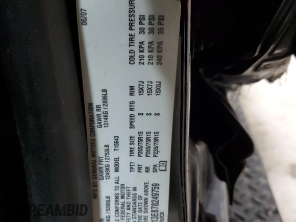 2007 GMC Canyon SLE2 with VIN 1GTDT13E878249759, listed as a Copart auction lot 85816874 with 151,465 mi miles and Salvage Title. Bid and sale history available at carsss.com. Image 12.