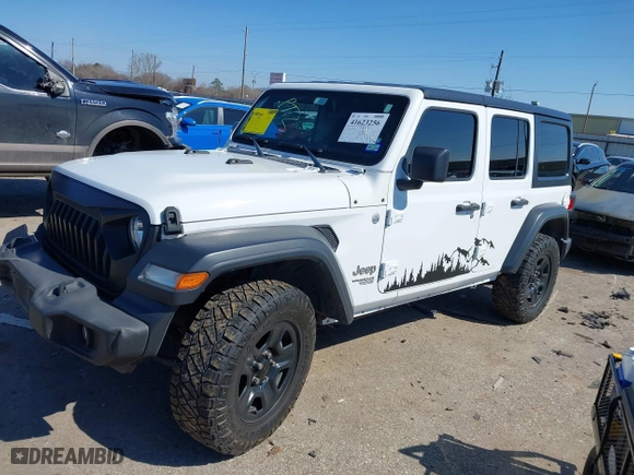 2018 Jeep Wrangler Unlimited Sport S with VIN 1C4HJXDG0JW140869, listed as a IAAI auction lot 41623256 with 112,197 mi miles. Bid and sale history available at carsss.com. Image 2.