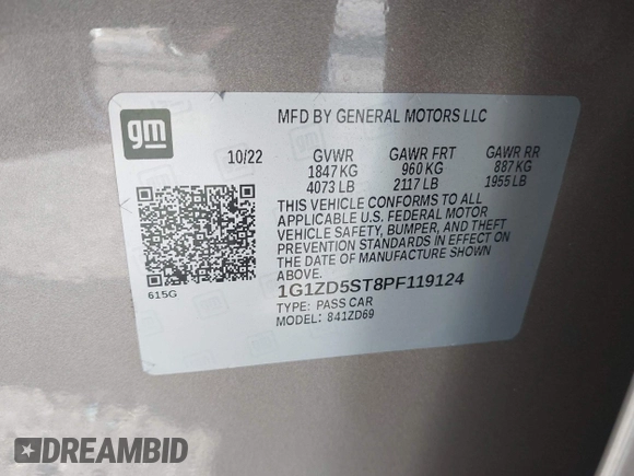 2023 Chevrolet Malibu LT with VIN 1G1ZD5ST8PF119124, listed as a IAAI auction lot 42105479 with 71,976 mi miles and . Bid and sale history available at DreamBid. Image 9.