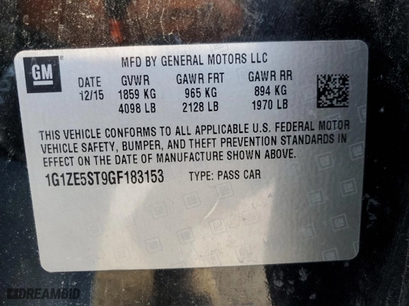 2016 Chevrolet Malibu LT with VIN 1G1ZE5ST9GF183153, listed as a Copart auction lot 47356925 with 155,883 mi miles and Salvage Title. Bid and sale history available at carsss.com. Image 14.
