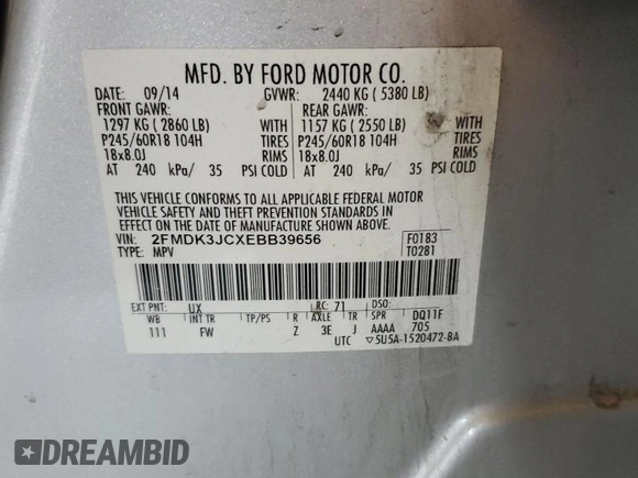 2014 Ford Edge SEL with VIN 2FMDK3JCXEBB39656, listed as a Copart auction lot 76375704 with 138,350 mi miles and Salvage Title. Bid and sale history available at carsss.com. Image 12.