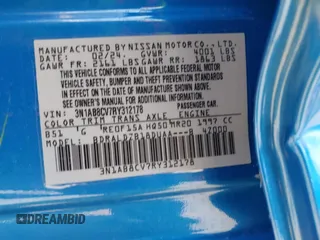 2024 Nissan Sentra SV with VIN 3N1AB8CV7RY312178, listed as a IAAI auction lot 42381469 with 16,343 mi miles and . Bid and sale history available at DreamBid. Image 9.