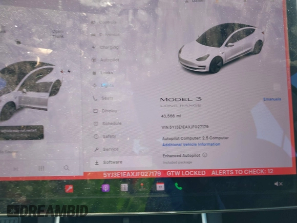 2018 Tesla Model 3 Long Range Battery with VIN 5YJ3E1EAXJF027179, listed as a IAAI auction lot 42059918 with 43,566 mi miles. Bid and sale history available at carsss.com. Image 7.