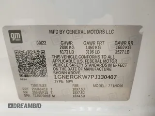 2023 Chevrolet Traverse LT Cloth with VIN 1GNERGKW7PJ130407, listed as a IAAI auction lot 41453103 with 62,946 mi miles. Bid and sale history available at carsss.com. Image 9.
