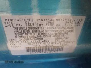 2014 Nissan Note S with VIN 3N1CE2CP4EL406931, listed as a IAAI auction lot 42106400 with 65,614 mi miles and . Bid and sale history available at DreamBid. Image 9.