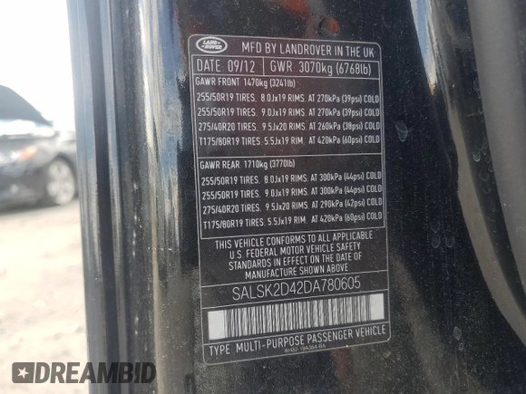 2013 Land Rover Range Rover Sport HSE Lux with VIN SALSK2D42DA780605, listed as a Copart auction lot 55903635 with 88,413 mi miles and Clean Title. Bid and sale history available at DreamBid. Image 13.