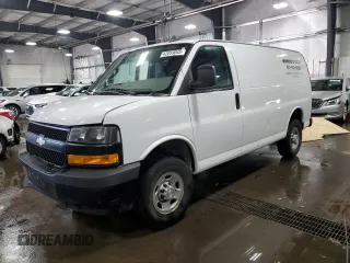 2018 Chevrolet Express Cargo Van with VIN 1GCWGAFP5J1242813, listed as a Copart auction lot 42059045 with 98,879 mi miles and Salvage Title. Bid and sale history available at carsss.com. Image 1.