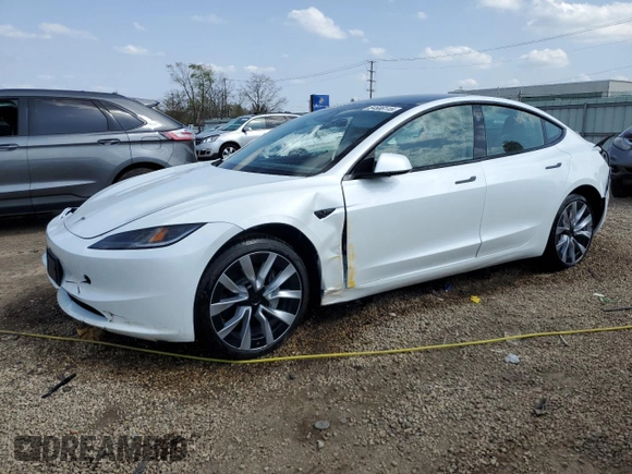 2025 Tesla Model 3 Long Range z VIN 5YJ3E1EB1SF962360, wystawiony jako Copart lot #54586115 z przebiegiem 391 mil mil oraz Szkoda całkowita • Salvage title. Historia ofert i sprzedaży dostępna na DreamBid. Obrazek 1.