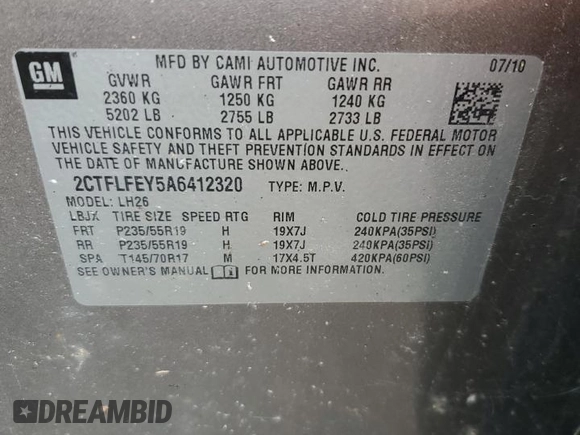 2010 GMC Terrain SLT-1 z VIN 2CTFLFEY5A6412320, wystawiony jako Copart lot #77880104 z przebiegiem 126 163 mil mil oraz Czysty tytuł • Clean title. Historia ofert i sprzedaży dostępna na DreamBid. Obrazek 13.