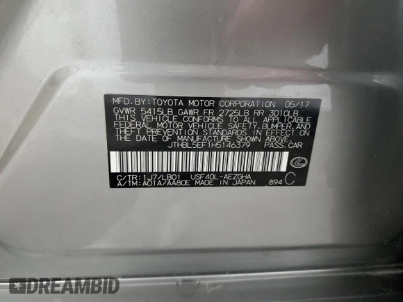 2017 Lexus LS with VIN JTHBL5EF1H5146379, listed as a Copart auction lot 52352925 with 82,320 mi miles and Non Repairable. Bid and sale history available at carsss.com. Image 12.