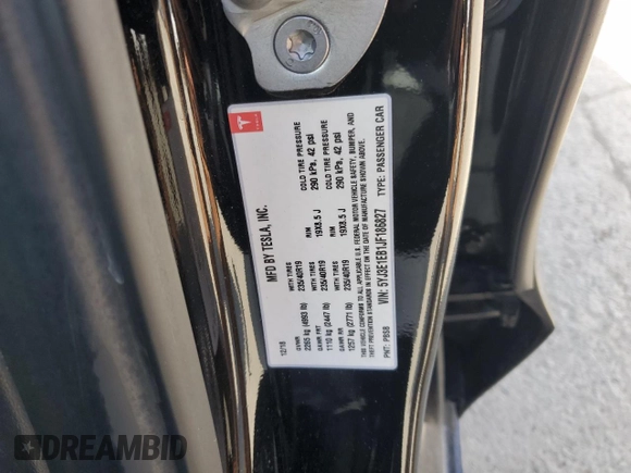 2018 Tesla Model 3 Long Range Battery with VIN 5YJ3E1EB1JF186827, listed as a Copart auction lot 51179535 with 53,649 mi miles and Salvage Title. Bid and sale history available at DreamBid. Image 12.