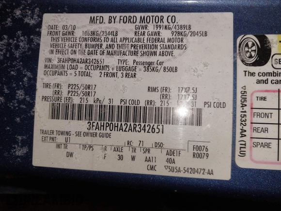 2010 Ford Fusion SE with VIN 3FAHP0HA2AR342651, listed as a IAAI auction lot 41593851 with 126,092 mi miles and . Bid and sale history available at carsss.com. Image 9.