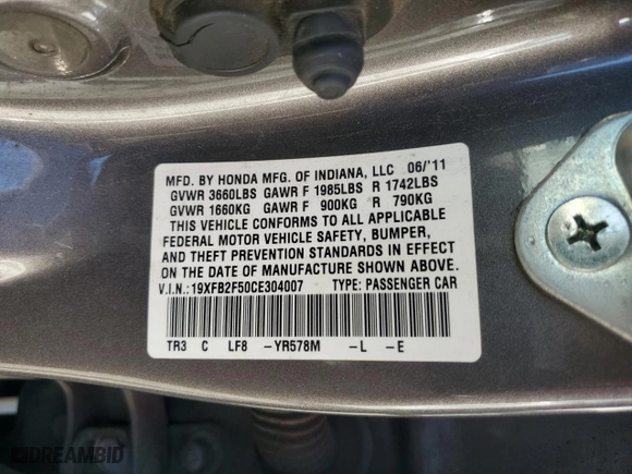 2012 Honda Civic Sdn LX with VIN 19XFB2F50CE304007, listed as a Copart auction lot 49534745 with 329,732 mi miles and Clean Title. Bid and sale history available at carsss.com. Image 12.