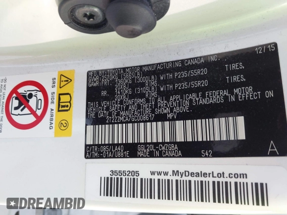 2016 Lexus RX 350 with VIN 2T2ZZMCA7GC008617, listed as a IAAI auction lot 42037452 with 91,161 mi miles and . Bid and sale history available at DreamBid. Image 9.
