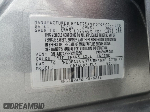 2017 Nissan Sentra SV с VIN 3N1AB7AP2HY248256, выставлен на аукционе Copart как лот 63624125 с пробегом 124 361 миль миль и Чистый • Clean title. История ставок и продаж доступна на DreamBid. Изображение 12.
