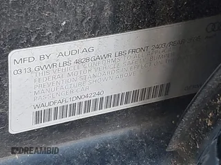 2013 Audi A4 Premium with VIN WAUDFAFL1DN042240, listed as a IAAI auction lot 41686185 with 205,410 mi miles and . Bid and sale history available at DreamBid. Image 9.