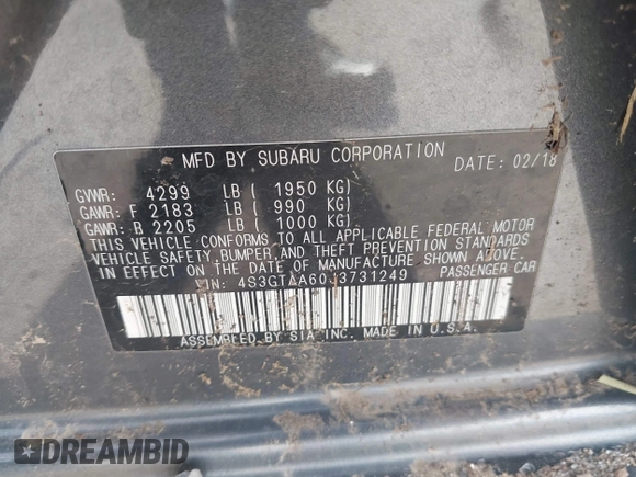 2018 Subaru Impreza with VIN 4S3GTAA60J3731249, listed as a IAAI auction lot 42294911 with 73,342 mi miles and . Bid and sale history available at DreamBid. Image 9.