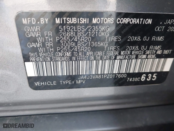 2023 Mitsubishi Outlander SEL with VIN JA4J3VA81PZ017600, listed as a IAAI auction lot 41326806 with 217,788 mi miles. Bid and sale history available at carsss.com. Image 9.
