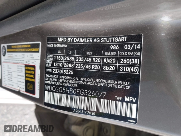 2014 Mercedes-Benz GLK 350 with VIN WDCGG5HB0EG326077, listed as a IAAI auction lot 42041401 with 122,087 mi miles and . Bid and sale history available at DreamBid. Image 9.