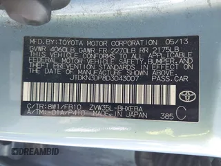 2013 Toyota Prius with VIN JTDKN3DP8D3043007, listed as a IAAI auction lot 41969696 with 659,037 mi miles and . Bid and sale history available at DreamBid. Image 9.