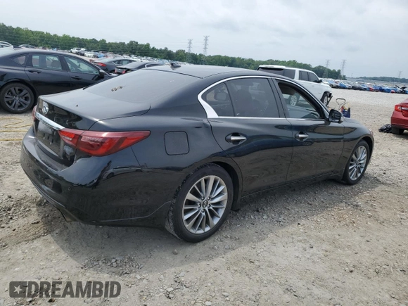 2023 Infiniti Q50 Luxe with VIN JN1EV7BR0PM543687, listed as a Copart auction lot 56933645 with 17,186 mi miles and Salvage title. Bid and sale history available at DreamBid. Image 3.