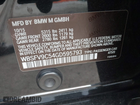 2016 BMW M5 z VIN WBSFV9C54GD595793, wystawiony jako IAAI lot #42101121 z przebiegiem 58 775 mil mil oraz . Historia ofert i sprzedaży dostępna na DreamBid. Obrazek 9.