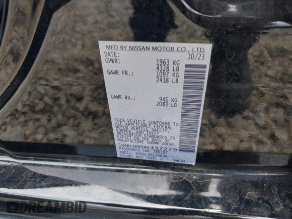 2024 Nissan Altima SV with VIN 1N4BL4DV5RN337279, listed as a IAAI auction lot 42642782 with 46,554 mi miles and . Bid and sale history available at DreamBid. Image 9.