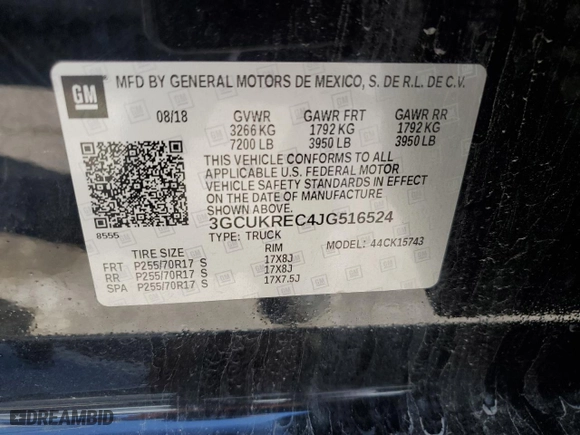 2018 Chevrolet Silverado 1500 LT with VIN 3GCUKREC4JG516524, listed as a Copart auction lot 49420155 with 143,295 mi miles and Salvage Title. Bid and sale history available at carsss.com. Image 12.