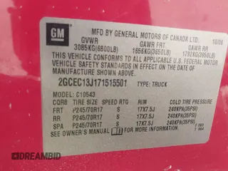 2007 Chevrolet Silverado 1500 Work Truck with VIN 2GCEC13J171515501, listed as a IAAI auction lot 42057258 with 194,171 mi miles and . Bid and sale history available at DreamBid. Image 9.