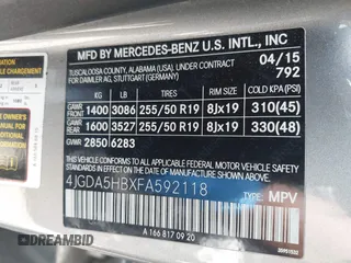 2015 Mercedes-Benz M 350 with VIN 4JGDA5HBXFA592118, listed as a IAAI auction lot 42429105 with 131,705 mi miles and . Bid and sale history available at DreamBid. Image 9.