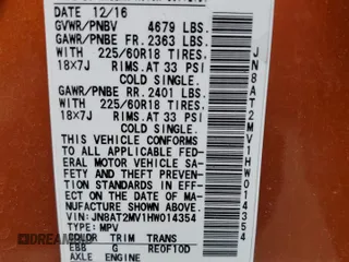 2017 Nissan Rogue SL с VIN JN8AT2MV1HW014354, выставлен на аукционе Copart как лот 55748095 с пробегом 105 631 миль миль и Списание • Salvage title. История ставок и продаж доступна на DreamBid. Изображение 13.