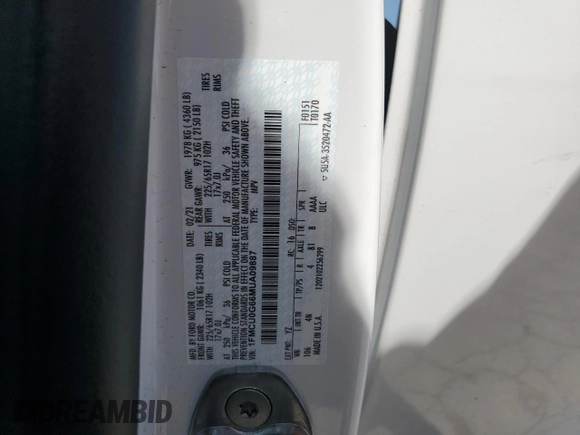 2021 Ford Escape SE with VIN 1FMCU0G66MUA09887, listed as a Copart auction lot 54421145 with 33,707 mi miles and Salvage title. Bid and sale history available at DreamBid. Image 14.