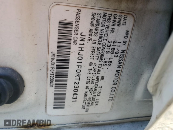 1994 Nissan Maxima with VIN JN1HJ01F0RT230431, listed as a Copart auction lot 50020135 with 116,846 mi miles and Salvage title. Bid and sale history available at DreamBid. Image 12.