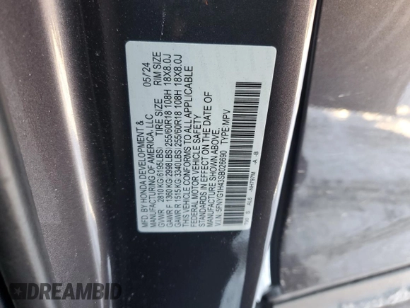 2025 Honda Pilot EX-L with VIN 5FNYG1H43SB026690, listed as a Copart auction lot 89387255 with 6,028 mi miles and Salvage Title. Bid and sale history available at carsss.com. Image 15.