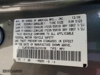 2007 Acura RDX Tech Pkg with VIN 5J8TB18567A016108, listed as a Copart auction lot 48372355 with 269,872 mi miles and Clean Title. Bid and sale history available at carsss.com. Image 13.