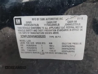 2010 Chevrolet Equinox LTZ with VIN 2CNFLGEW9A6305203, listed as a IAAI auction lot 41490636 with 140,591 mi miles and . Bid and sale history available at DreamBid. Image 9.