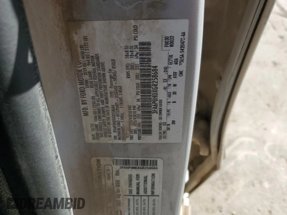 2016 Ford Fusion SE with VIN 3FA6P0HDXGR258684, listed as a Copart auction lot 47020085 with 153,308 mi miles and Salvage Title. Bid and sale history available at carsss.com. Image 14.