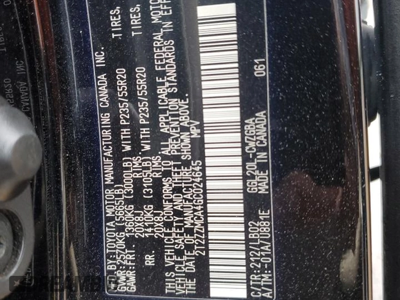 2016 Lexus RX 350 with VIN 2T2ZZMCA4GC024645, listed as a Copart auction lot 45145325 with 114,839 mi miles and Salvage title. Bid and sale history available at DreamBid. Image 13.