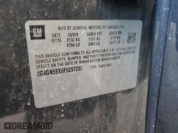 2015 Buick Regal Premium I z VIN 2G4GN5EX8F9297239, wystawiony jako Copart lot #57685205 z przebiegiem 81 480 mil mil oraz Szkoda całkowita • Salvage title. Historia ofert i sprzedaży dostępna na DreamBid. Obrazek 12.