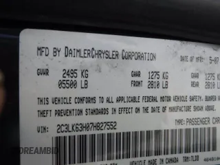 2007 Chrysler 300 C with VIN 2C3LK63H07H827552, listed as a Copart auction lot 45689325 with Not Provided miles and Salvage Title. Bid and sale history available at carsss.com. Image 9.