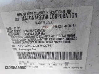 2013 Mazda 6 i Sport with VIN 1YVHZ8BH0D5M12044, listed as a IAAI auction lot 41752366 with 201,979 mi miles. Bid and sale history available at carsss.com. Image 9.