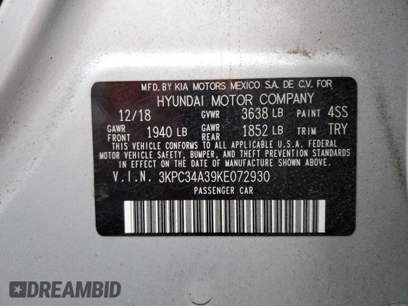 2019 Hyundai Accent Limited with VIN 3KPC34A39KE072930, listed as a Copart auction lot 69347473 with 46,514 mi miles. Bid and sale history available at carsss.com. Image 12.