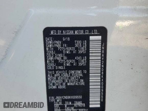 2019 Nissan Armada SL with VIN JN8AY2ND8KX009550, listed as a Copart auction lot 48514635 with 158,707 mi miles and Salvage Title. Bid and sale history available at carsss.com. Image 14.